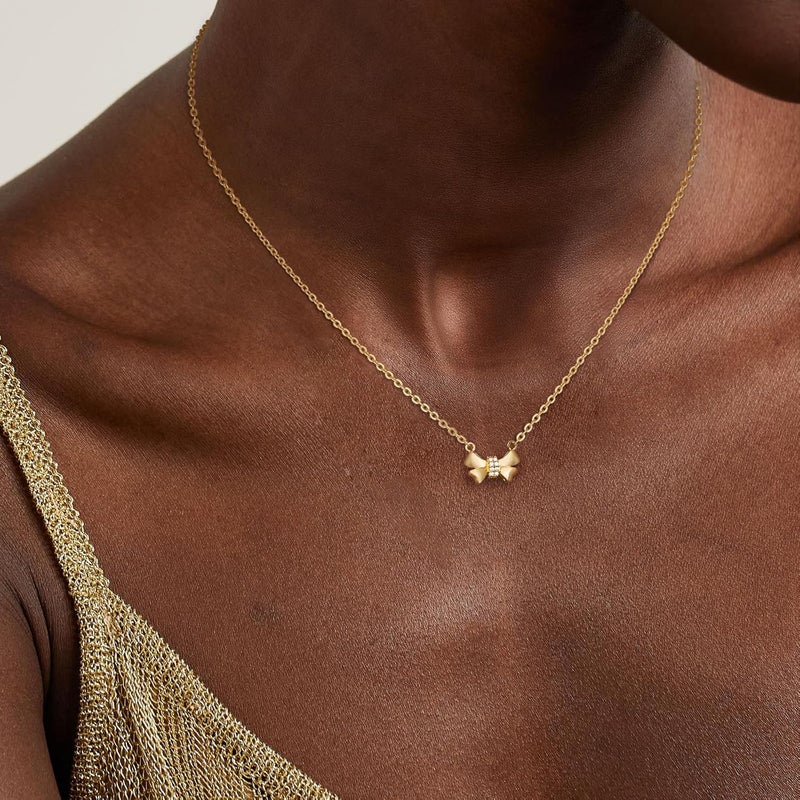 Risamil Store 14K Gold Plated Necklace for Women - Bow Necklace - Dainty Necklace Cute Small Tiny Bow Pendant Choker Chain Necklace Trendy Necklaces for Women Jewelry Gift - Image 2